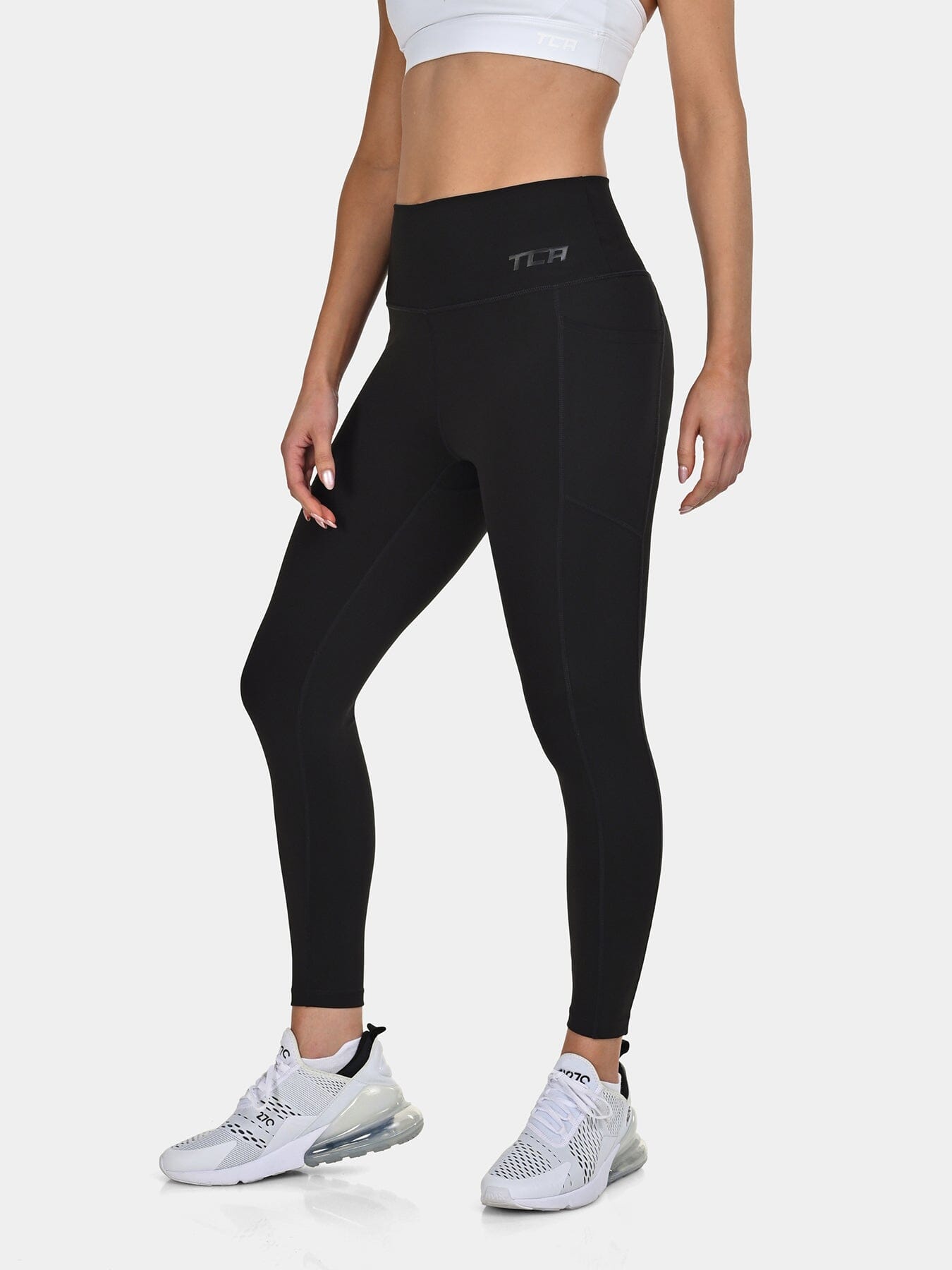 TCA Women's High Waisted 7/8 Leggings – Tummy Control Buttery Soft Leggings with 2 Open Side Pockets for Running, Gym, and Workout