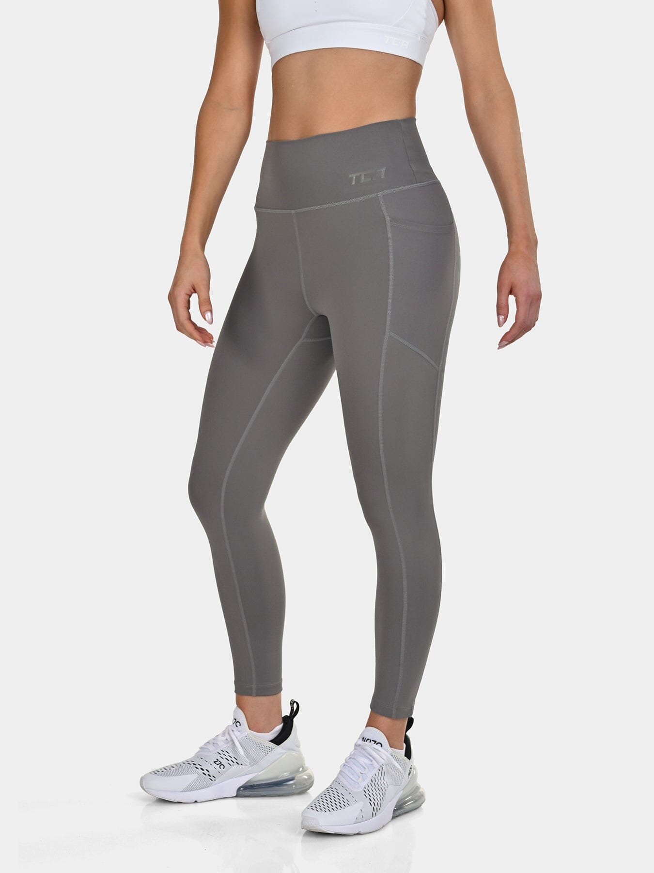 TCA Women's High Waisted 7/8 Leggings – Tummy Control Buttery Soft Leggings with 2 Open Side Pockets for Running, Gym, and Workout