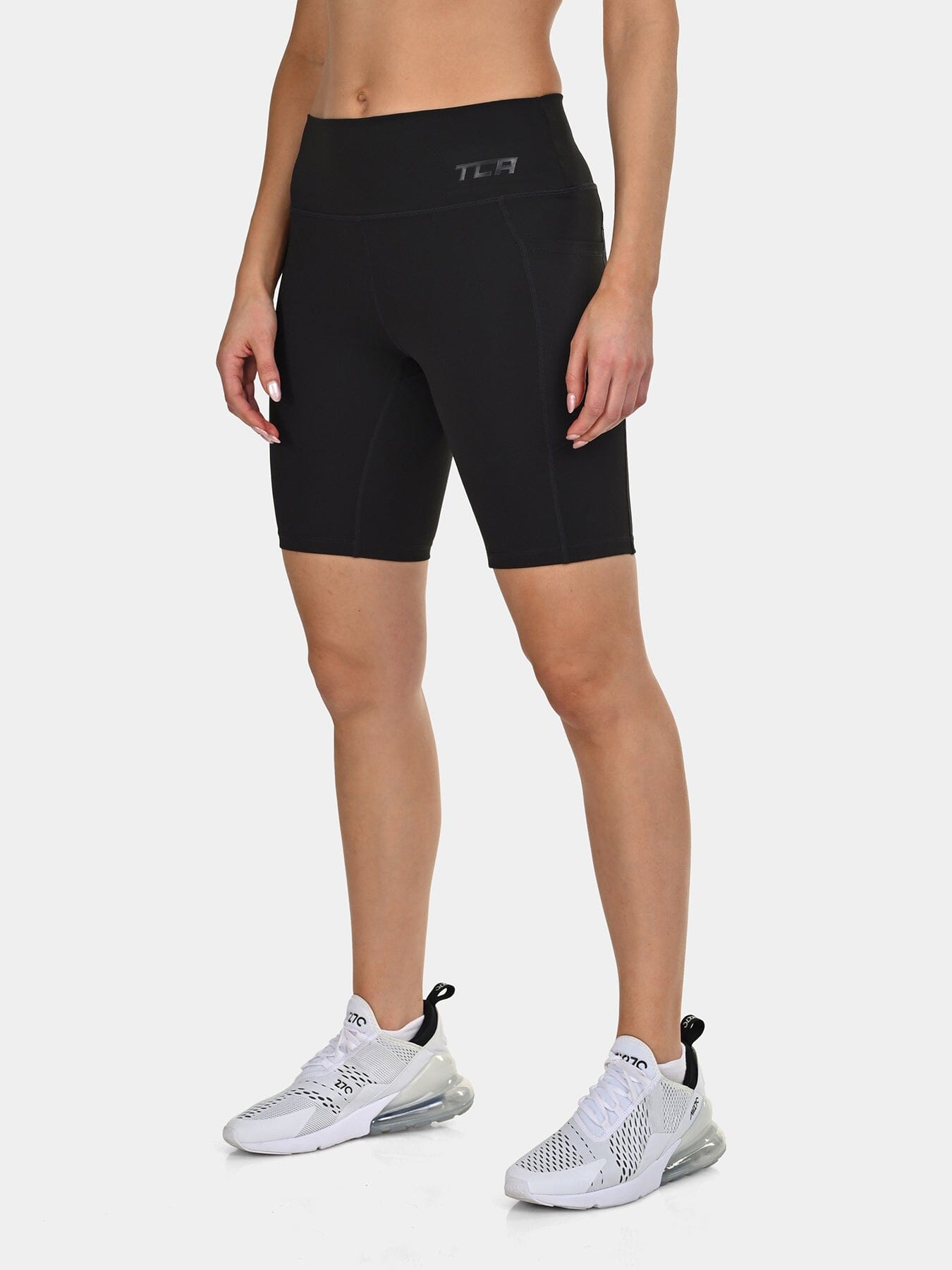 TCA Women's High Waisted Yoga Shorts – Tummy Control Buttery Soft Biker Shorts with 2 Open Side Pockets for Running, Gym, and Workout