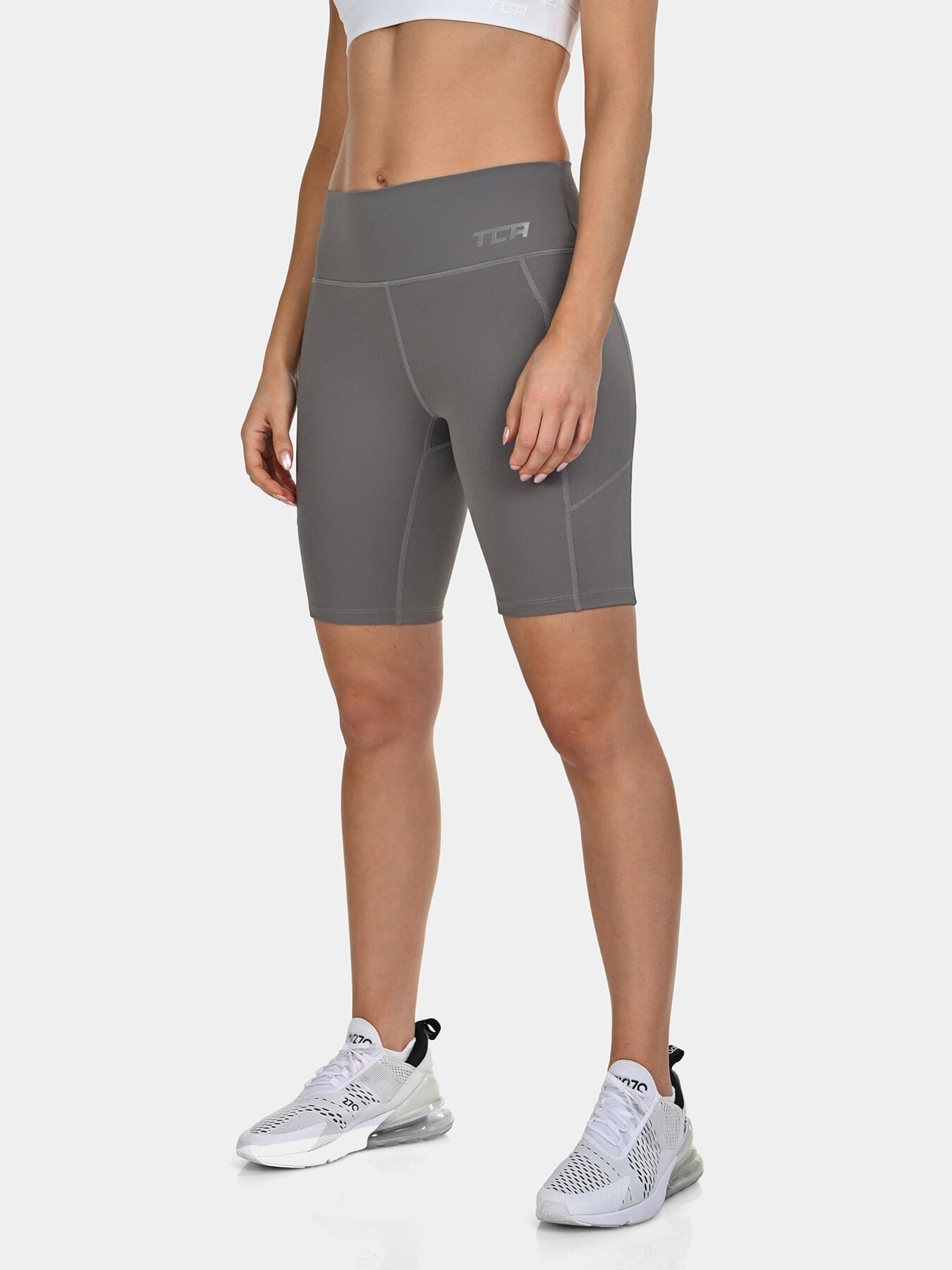TCA Women's High Waisted Yoga Shorts – Tummy Control Buttery Soft Biker Shorts with 2 Open Side Pockets for Running, Gym, and Workout