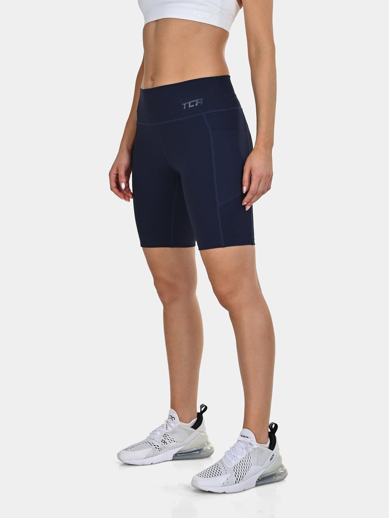 TCA Women's High Waisted Yoga Shorts – Tummy Control Buttery Soft Biker Shorts with 2 Open Side Pockets for Running, Gym, and Workout